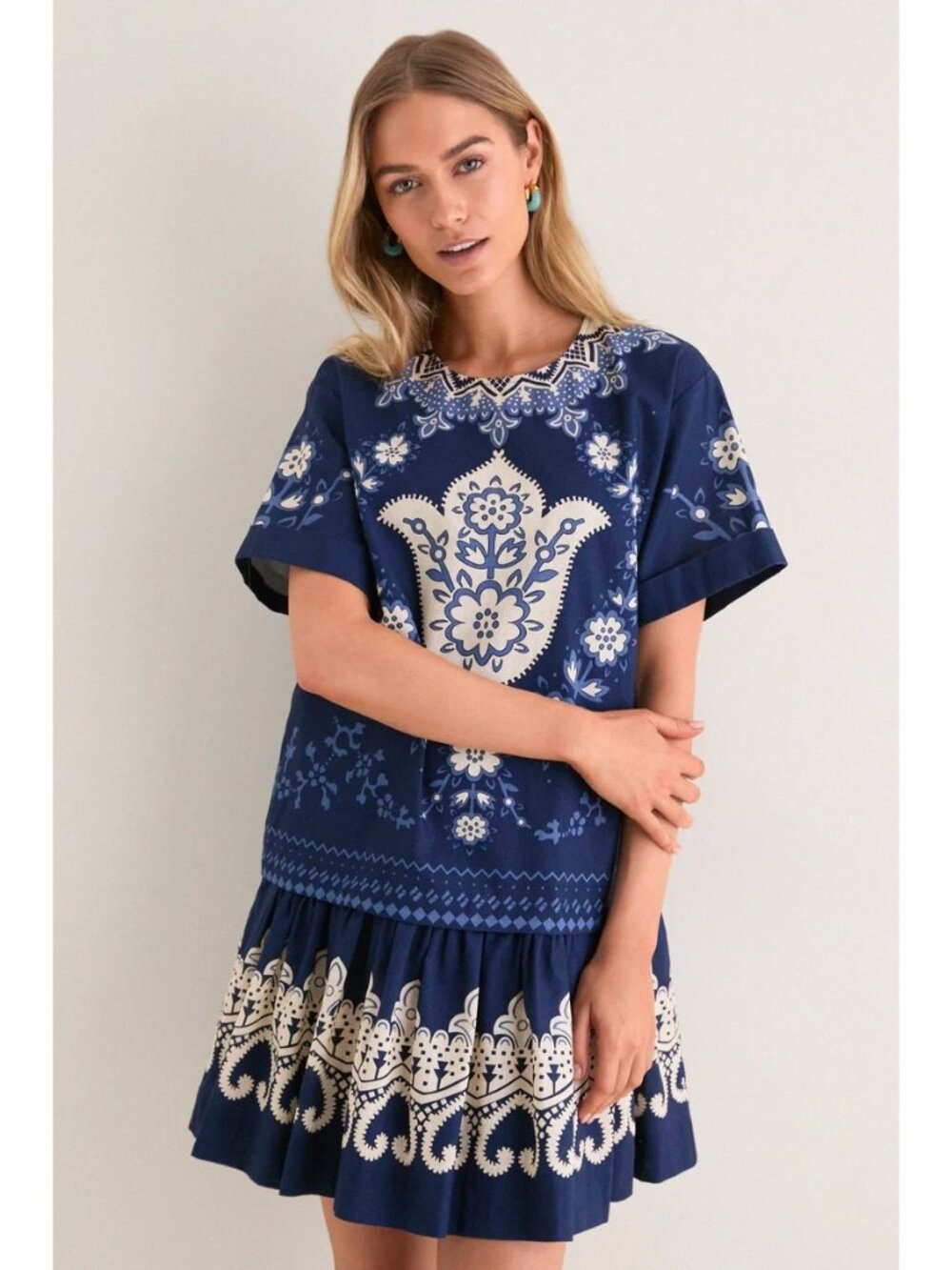 SEA NEW YORK Emelina Print Short Sleeve Mini Dress Navy Size Large NWT